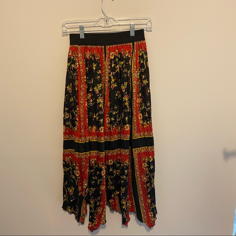 Zara Floral Pleated Asymmetrical Maxi Skirt - Picture 5 of 7